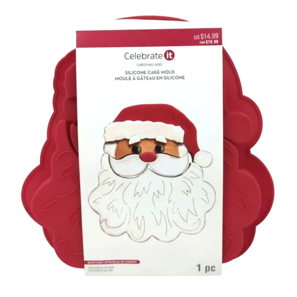 Celebrate it Christmas Santa Clause Silicone Cake Mold Red 8 1/2